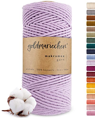 goldmariechen Premium Makramee Garn (Lavendel) | 3mm x 100m | 100% Baumwolle | plastikfreie Verpackung | Makramee Baumwollgarn für DIY Handwerk von goldmariechen