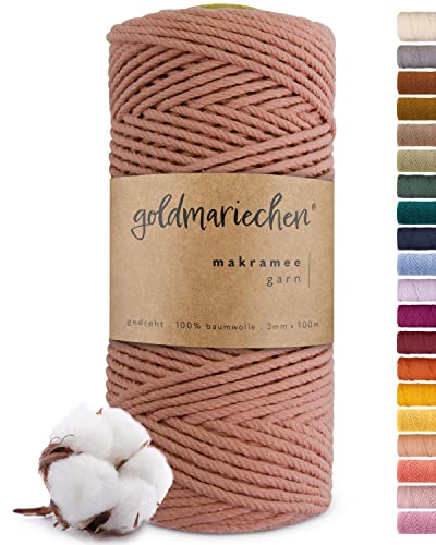 goldmariechen Premium Makramee Garn (Rosenholz) | 3mm x 100m | 100% Baumwolle | plastikfreie Verpackung | Makramee Baumwollgarn für DIY Handwerk von goldmariechen
