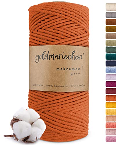 goldmariechen Premium Makramee Garn (Terracotta) | 3mm x 100m | 100% Baumwolle | plastikfreie Verpackung | Makramee Baumwollgarn für DIY Handwerk von goldmariechen