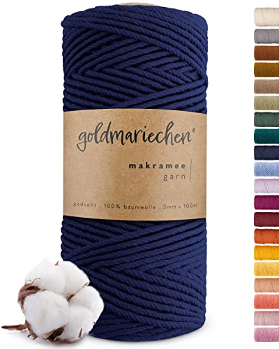 goldmariechen® Premium Makramee Garn (Tiefsee) | 3mm x 100m | 100% Baumwolle | plastikfreie Verpackung | Makramee Baumwollgarn für DIY Handwerk von goldmariechen