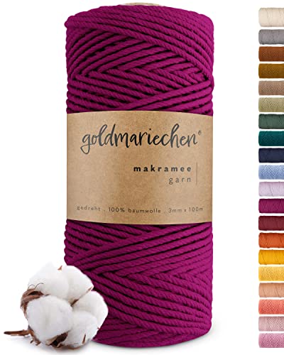 goldmariechen Premium Makramee Garn (Beere) | 3mm x 100m | 100% Baumwolle | plastikfreie Verpackung | Makramee Baumwollgarn für DIY Handwerk von goldmariechen