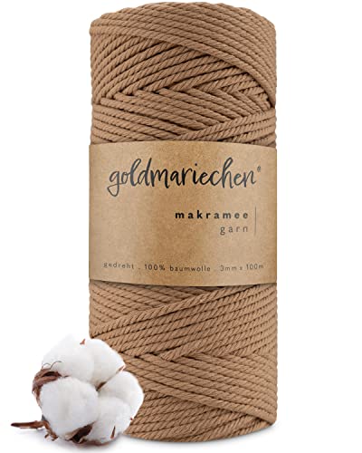 goldmariechen Premium Makramee Garn (Cappuccino) | 3mm x 100m | 100% Baumwolle | plastikfreie Verpackung | Makramee Baumwollgarn für DIY Handwerk von goldmariechen