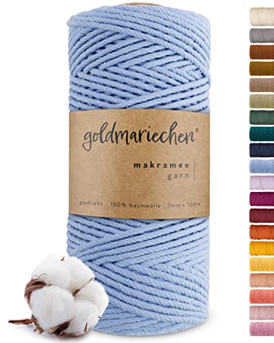 goldmariechen Premium Makramee Garn (Himmelblau) | 3mm x 100m | 100% Baumwolle | plastikfreie Verpackung | Makramee Baumwollgarn für DIY Handwerk von goldmariechen