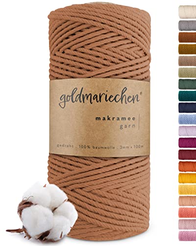 goldmariechen Premium Makramee Garn (Karamell) | 3mm x 100m | 100% Baumwolle | plastikfreie Verpackung | Makramee Baumwollgarn für DIY Handwerk von goldmariechen