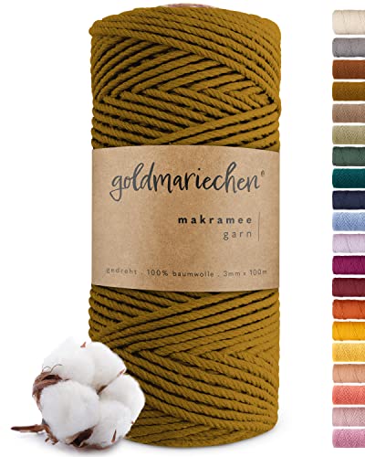 goldmariechen Premium Makramee Garn (Olive) | 3mm x 100m | 100% Baumwolle | plastikfreie Verpackung | Makramee Baumwollgarn für DIY Handwerk von goldmariechen