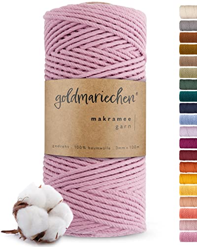 goldmariechen Premium Makramee Garn (Rose) | 3mm x 100m | 100% Baumwolle | plastikfreie Verpackung | Makramee Baumwollgarn für DIY Handwerk von goldmariechen