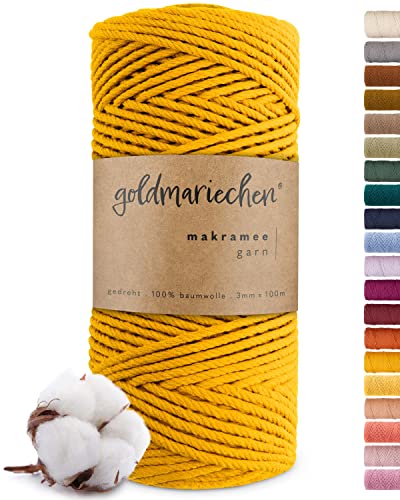goldmariechen Premium Makramee Garn (Safran) | 3mm x 100m | 100% Baumwolle | plastikfreie Verpackung | Makramee Baumwollgarn für DIY Handwerk von goldmariechen