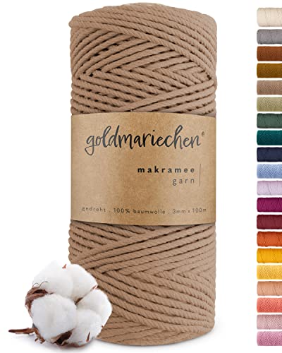 goldmariechen Premium Makramee Garn (Taupe) | 3mm x 100m | 100% Baumwolle | plastikfreie Verpackung | Makramee Baumwollgarn für DIY Handwerk von goldmariechen
