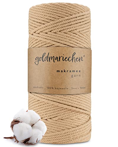 goldmariechen Premium Makramee Garn (Vanille) | 3mm x 100m | 100% Baumwolle | plastikfreie Verpackung | Makramee Baumwollgarn für DIY Handwerk von goldmariechen
