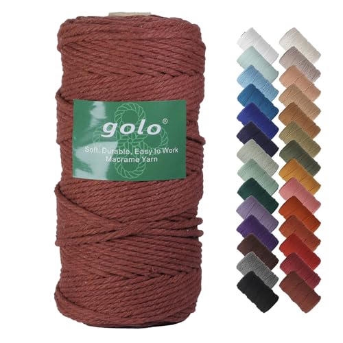 golo Baumwollkordel, Makramee-Garn, 3 mm x 90 m, bunte Baumwollschnur zum Aufhängen, Pflanzenaufhänger, Basteln, Stricken von golo
