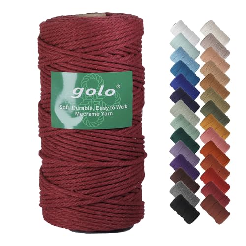 golo Baumwollkordel, Makramee-Garn, 3 mm x 90 m, bunte Baumwollschnur zum Aufhängen, Pflanzenaufhänger, Basteln, Stricken von golo