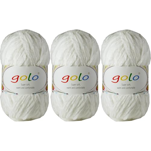 golo Chenille-Garn für Decken, 100 g, 3 Stück, weiches Chenille-Garn zum Handstricken von golo