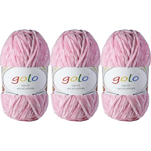 golo Chenille-Garn für Decken, 100 g, 3 Stück, weiches Chenille-Garn zum Handstricken von golo