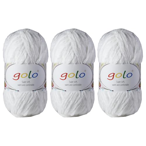 golo Chenille-Garn für Decken, 100 g, 3 Stück, weiches Chenille-Garn zum Handstricken von golo
