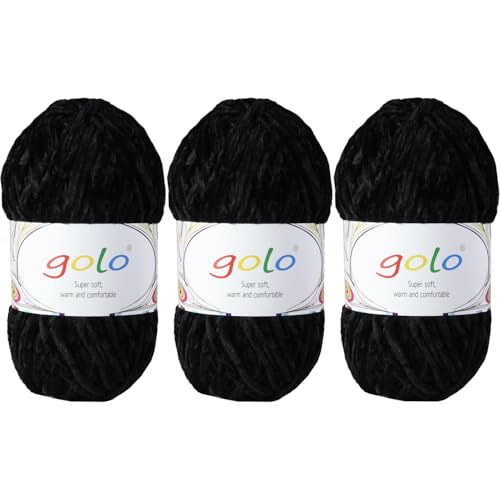 golo Chenille-Garn für Decken, 100 g, 3 Stück, weiches Chenille-Garn zum Handstricken golo Chenille-Garn für Decken, 100 g, 3 Stück, weiches Chenille-Garn zum Handstricken von golo