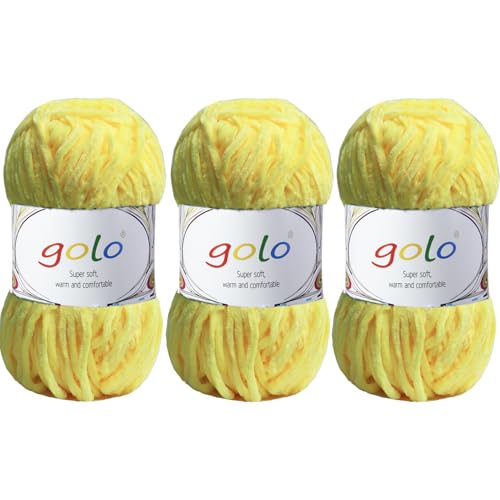 golo Chenille-Garn für Decken, 100 g, 3 Stück, weiches Chenille-Garn zum Handstricken von golo