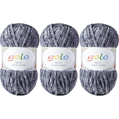 golo Chenille-Garn für Decken, 100 g, 3 Stück, weiches Chenille-Garn zum Handstricken von golo