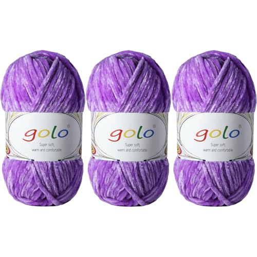 golo Chenille-Garn für Decken, 100 g, 3 Stück, weiches Chenille-Garn zum Handstricken von golo