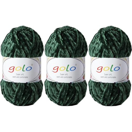 golo Chenille-Garn für Decken, 100 g, 3 Stück, weiches Chenille-Garn zum Handstricken von golo