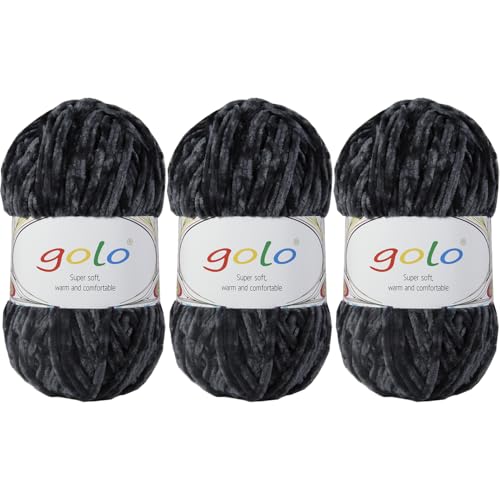 golo Chenille-Garn für Decken, 100 g, 3 Stück, weiches Chenille-Garn zum Handstricken von golo