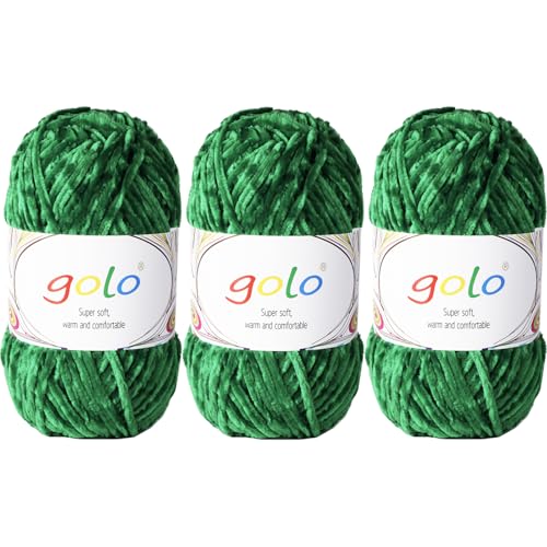 golo Chenille-Garn für Decken, 100 g, 3 Stück, weiches Chenille-Garn zum Handstricken von golo