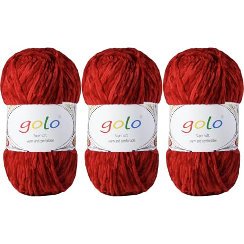 golo Chenille-Garn für Decken, 100 g, 3 Stück, weiches Chenille-Garn zum Handstricken von golo