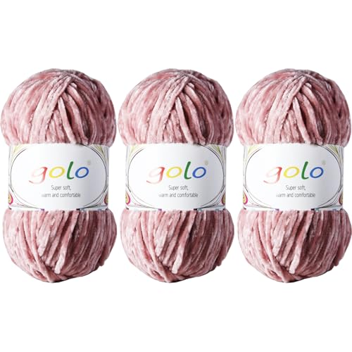 golo Chenille-Garn für Decken, 100 g, 3 Stück, weiches Chenille-Garn zum Handstricken von golo