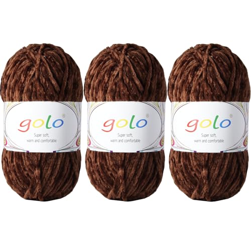 golo Chenille-Garn für Decken, 100 g, 3 Stück, weiches Chenille-Garn zum Handstricken golo Chenille-Garn für Decken, 100 g, 3 Stück, weiches Chenille-Garn zum Handstricken von golo