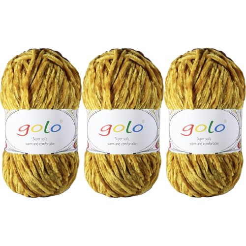 golo Chenille-Garn für Decken, 100 g, 3 Stück, weiches Chenille-Garn zum Handstricken von golo