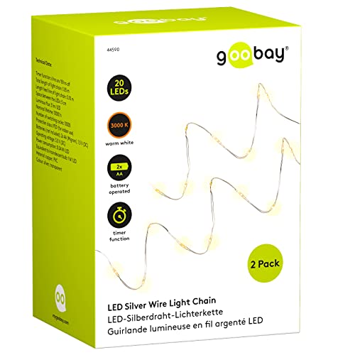 Goobay 44590 2 x 20er LED-Lichterkette - Timer-Funktion, Batteriebetrieb, 1,05 Meter Gesamtlänge von goobay