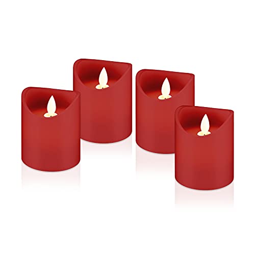 Goobay 44591 LED Kerzen mit Timerfunktion / Warmes Licht LED Stumpenkerze / LED Echtwachskerzen flackernde Flamme / Elektrische Kerzen / Adventskerzen 4er Set / Rot von goobay