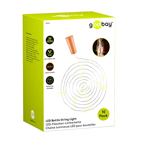 goobay 49854 10er Set Flaschenlicht, 2m Lichterkette mit 20 LED zum Einlegen in Flaschen, Deko Licht mit Batterien im Korken, Silber, Hellbraun goobay 49854 10er Set Flaschenlicht, 2m Lichterkette mit 20 LED zum Einlegen in Flaschen, Deko Licht mit Batterien im Korken, Silber, Hellbraun von goobay