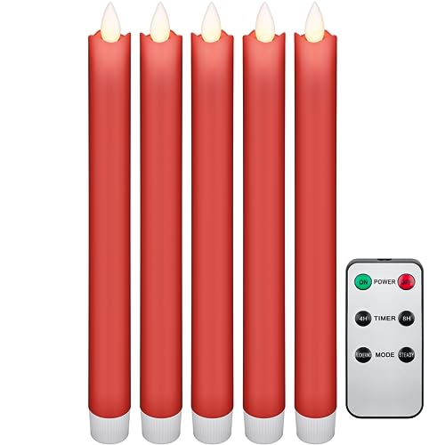 Goobay 53943 LED Stabkerzen mit Timerfunktion / LED Kerzen mit Fernbedienung / Warmes Licht LED Kerze / LED Echtwachskerzen flackernde Flamme / Elektrische Kerzen 5er Set / Rot von goobay