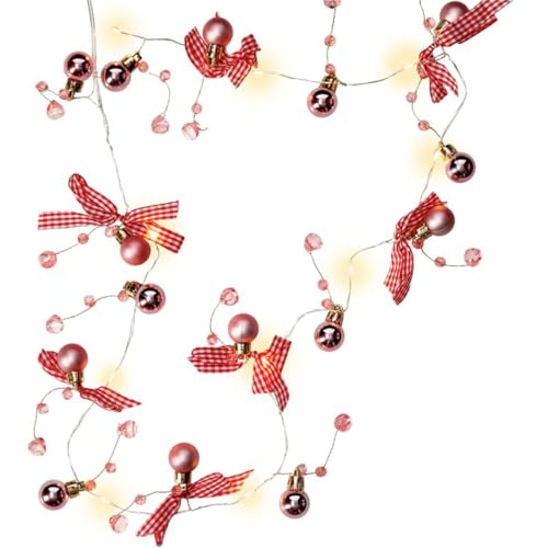 goobay 60269 10er LED-Silberdraht-Lichterkette/Kugeln & Schleifen/Lichterkette mit Timerfunktion/Warmweiß (3000 K) / Batteriebetrieben, Pink, Rot, Weiß, Gold, Silber von goobay