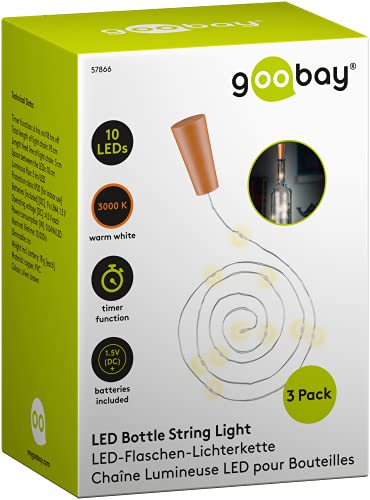 goobay 57866 3 x 10 LED Flaschenlichterkette, Flaschenlicht - Zum Einlegen in Flaschen, Timerfunktion/Zeitschalter, mit Batterien im Korken, 1m, Transparent, Klar goobay 57866 3 x 10 LED Flaschenlichterkette, Flaschenlicht - Zum Einlegen in Flaschen, Timerfunktion/Zeitschalter, mit Batterien im Korken, 1m, Transparent, Klar von goobay