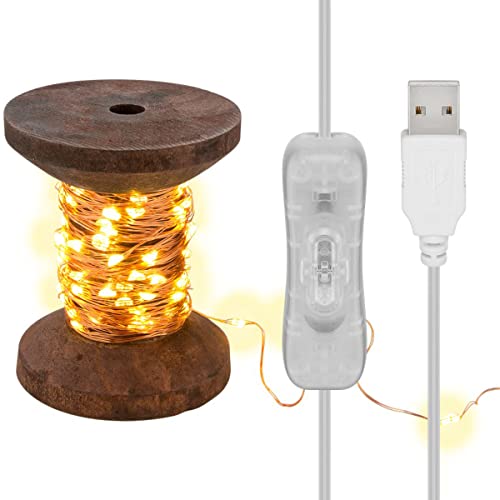goobay 60341 LED-Lichterkette Garnspule, klein/Retro- Dekorationslampe/stilvolle Innendekoration/warmweißes, beruhigendes Licht/Lichterkette abnehmbar/Echtholz von goobay