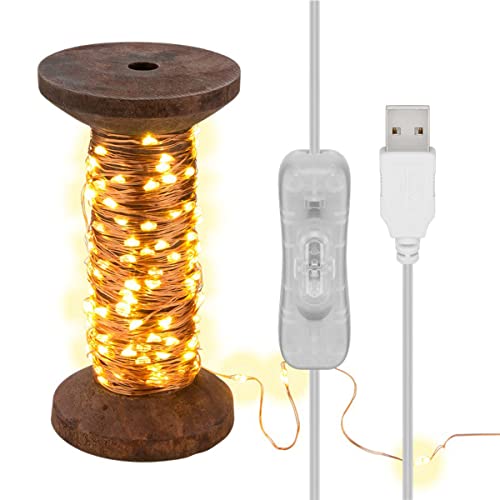 goobay 60342 LED-Lichterkette Garnspule, groß/Retro- Dekorationslampe/stilvolle Innendekoration/warmweißes, beruhigendes Licht/Lichterkette abnehmbar/Echtholz von goobay