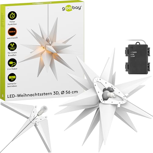 goobay 64788 LED Weihnachtsstern 3D Ø 56 cm/Stern mit 18 Zacken und Timer/Weihnachtsdeko/ für stimmungsvolle Atmosphäre/ Batteriebetrieben/Wanddeko/Leuchtstern/weiß goobay 64788 LED Weihnachtsstern 3D Ø 56 cm/Stern mit 18 Zacken und Timer/Weihnachtsdeko/ für stimmungsvolle Atmosphäre/ Batteriebetrieben/Wanddeko/Leuchtstern/weiß von goobay