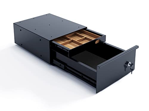 goodsforbusiness GmbH Schreibtisch Schubladenbox Duo, GRIP schwarz, abschließbar – B36,7 x T28,7 x H14,1cm Unterbauschublade Metall Materialschublade + Schubfach Materialauszug Hängeschublade von Eigentlich