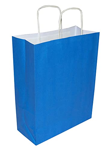 goodsforbusiness GmbH 50 x Papiertaschen blau, Gr. 18 x 08 x 22 cm | | Papiertüte mit Papier-Kordelgriff | sehr stabile Papiertüten aus 100g/qm Kraftpapier von goodsforbusiness GmbH