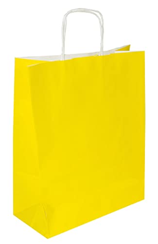 goodsforbusiness GmbH 50 x Papiertaschen gelb Gr. 22 x 10 x 28,5 cm Papiertüte mit Papier-Kordelgriff | sehr stabile Papiertüten aus 100g/qm Kraftpapier von goodsforbusiness GmbH
