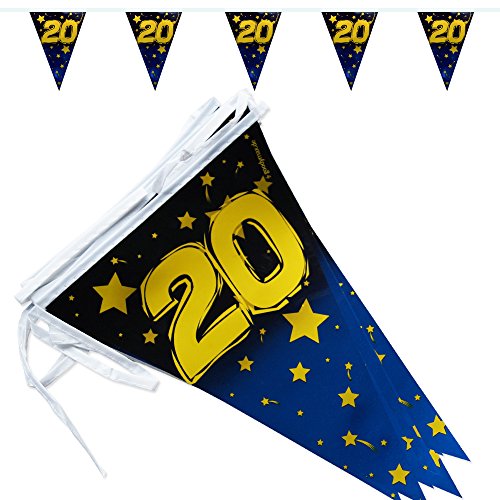 Goodymax 20. Geburtstag Wimpelkette Stars/Gold Metallic 6,8 m lang von Goodymax