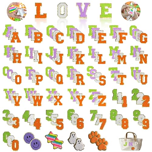 Goprety 142 Stück Chenille-Buchstaben-Aufnäher, selbstklebende Aufkleber, Chenille-Patches, flauschige Aufkleber für Kleidung, Flicken, Rucksäcke, Taschen, Urlaub, Partys, Abschlussfeiern von goprety