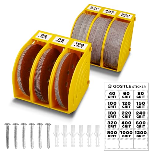 125mm Schleifscheiben Aufbewahrungsbox – Set aus 6 Boxen, Gelb, Platzsparend, Stapelbar, mit Körnungs-Kategorisierung für Werkstatt und Exzenterschleifer Zubehör von gostle