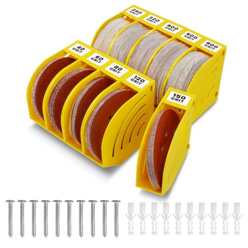 150mm Schleifscheiben Aufbewahrungsbox – Set aus 10 Boxen, Gelb, Platzsparend, Stapelbar, mit Körnungs-Kategorisierung für Werkstatt und Exzenterschleifer Zubehör von gostle