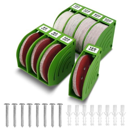 gostle 150mm Schleifscheiben Aufbewahrungsbox – Set aus 8 Boxen, Grün, Platzsparend, Stapelbar, mit Körnungs-Kategorisierung für Werkstatt und Exzenterschleifer Zubehör von gostle