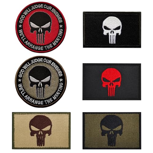 gotyou 6 Stücke Patches Klett Militär Patch, Aufkleber Abzeichen Klettbänder, Patches Aufkleber Abzeichen, Klett Patches Punisher, Punisher Skull Military Besticktes Patch mit Klettverschluss von gotyou