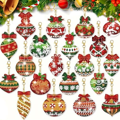 gotyou20 Stück Diamond Painting,Weihnachten AnhäNger Kinder,Diamond Painting Weihnachten Neu, 5d Weihnachten Diamond Painting Bastelset,Weihnachten Diamond Painting SchlüSselanhäNger Diy Basteln von gotyou