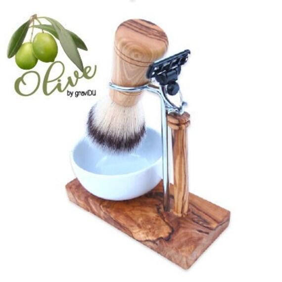 Rasier-Set Klassik Mit Rasierpinsel & Nassrasierer Aus Olivenholz - Rasieren Männer Geschenk Holz Gravur Rasier-Set Klassik Mit Rasierpinsel & Nassrasierer Aus Olivenholz - Rasieren Männer Geschenk Holz Gravur von graviDU