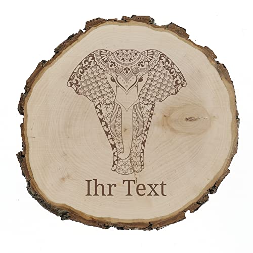 gravur-fabrik.de – gravierte Baumscheibe aus Erlenholz – Zentangle Elefant – Holzscheibe zur Dekoration – Geschenkidee für Hochzeit, Jahrestag, Geburtstag (22,5-24 cm Durchmesser) von gravur-fabrik.de